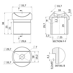 Držiak madla ø 33,7 mm na trubku ø 33,7 mm, brúsená AISI 304 Držiak madla ø 33,7 mm na trubku ø 33,7 mm, brúsená AISI 304